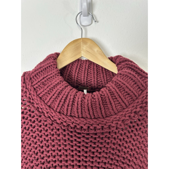 Free People My Only Sunshine Cowl Neck Sweater Small Cropped Boho Red Burgundy - Picture 8 of 10